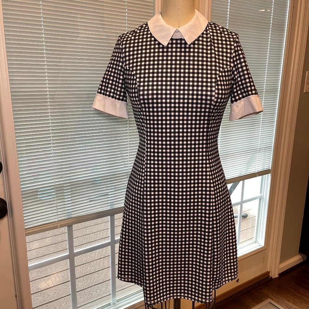 Wednesday Dark Academia Gingham Mini Dress Gothic Coquette Collar XS - Picture 2 of 11